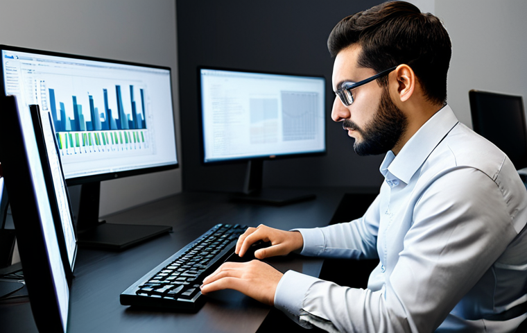 A focused artificial intelligence developer, fully clothed in professional business casual attire. They are intently studying lines of complex code and data visualizations on multiple high-resolution monitors in a sleek, modern tech office environment. A modest, steaming Italian coffee cup sits beside their keyboard. The developer exhibits perfect anatomy, correct proportions, and a natural pose, with well-formed hands properly positioned on a keyboard or mouse. The background features soft, ambient lighting and subtle abstract geometric art on the walls, reflecting a calm yet innovative atmosphere. Professional studio photography, high-resolution, sharp focus, natural colors, realistic render, appropriate content, safe for work, family-friendly.