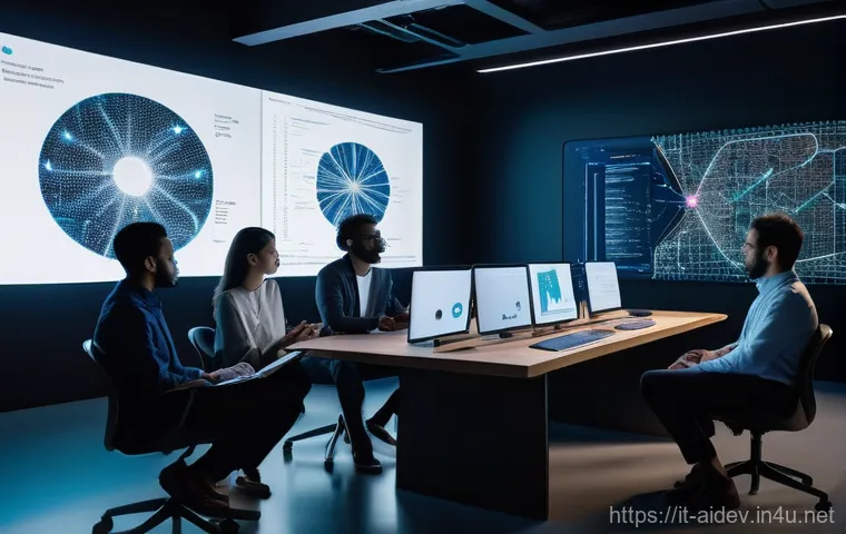 AI 개발 직무의 장점 - **Prompt:** A diverse group of young, enthusiastic AI professionals, including men and women of vari...