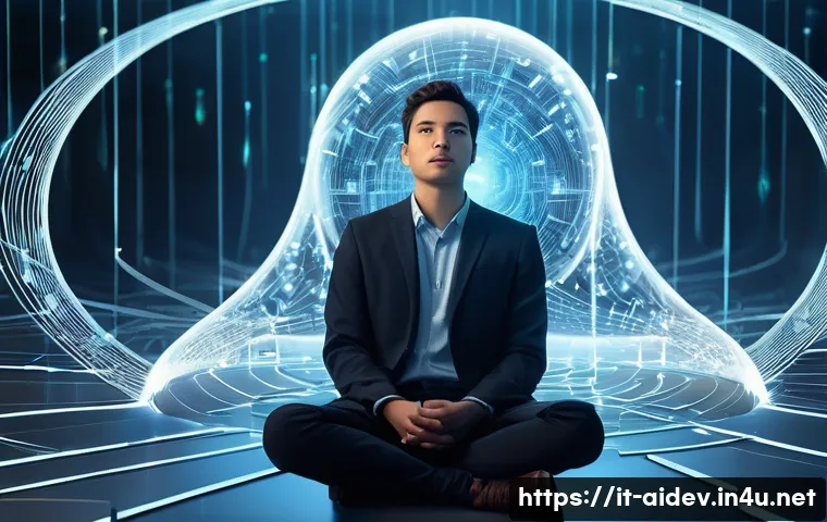 AI 개발자 커리어 개발 - **Prompt 1: The AI Explorer's Foundation**
A solo figure, gender-neutral, perhaps a young adult ...