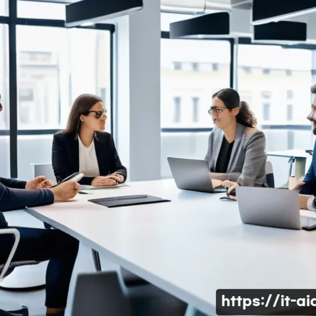 인공지능 연봉협상 전략 - A modern Italian tech office scene showing a diverse group of AI professionals negotiating a salary ...