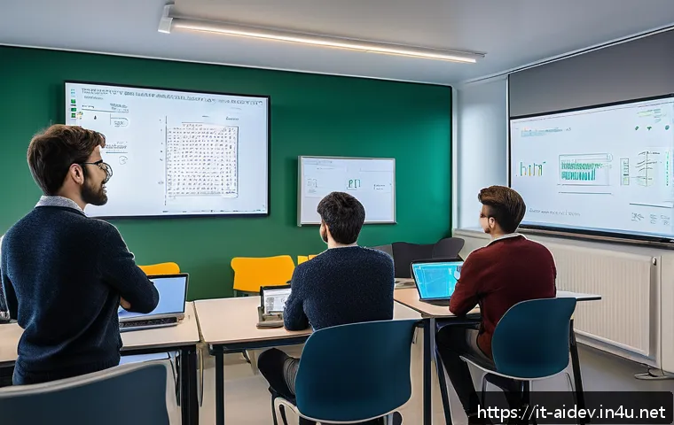 AI 개발자 자격 취득 과정 - A modern Italian university classroom scene focused on artificial intelligence education: a diverse ...